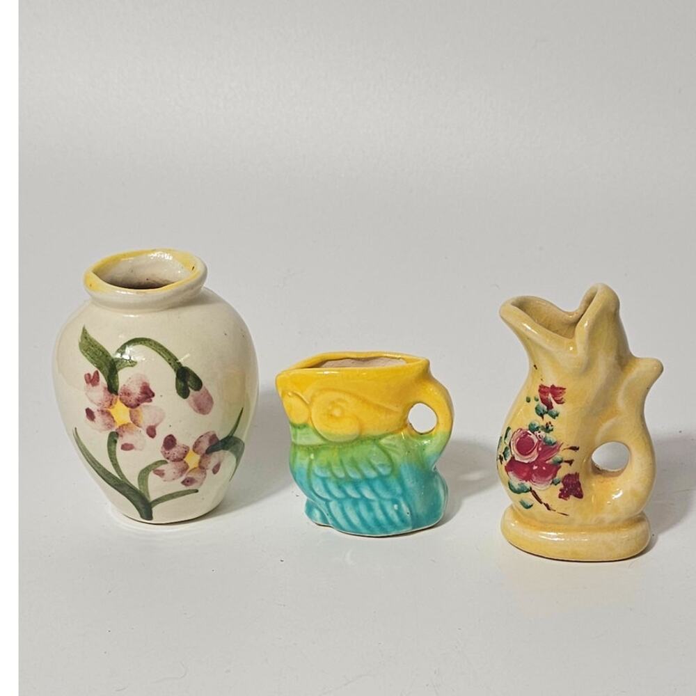Vintage Miniature Vase Set of 3 – Tiny Mid-Century Floral and Figural Bud Vases
